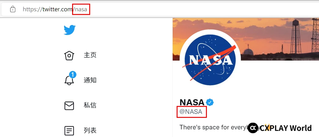 Twitter@NASA 的 user name
